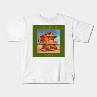 Cute Lifeguard tower in South Beach Miami Florida Kids T-Shirt